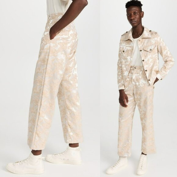 House of AAMA Mens Cherub Ogun Military Pants Tan Creme Jacquard Floral Print - Picture 15 of 15